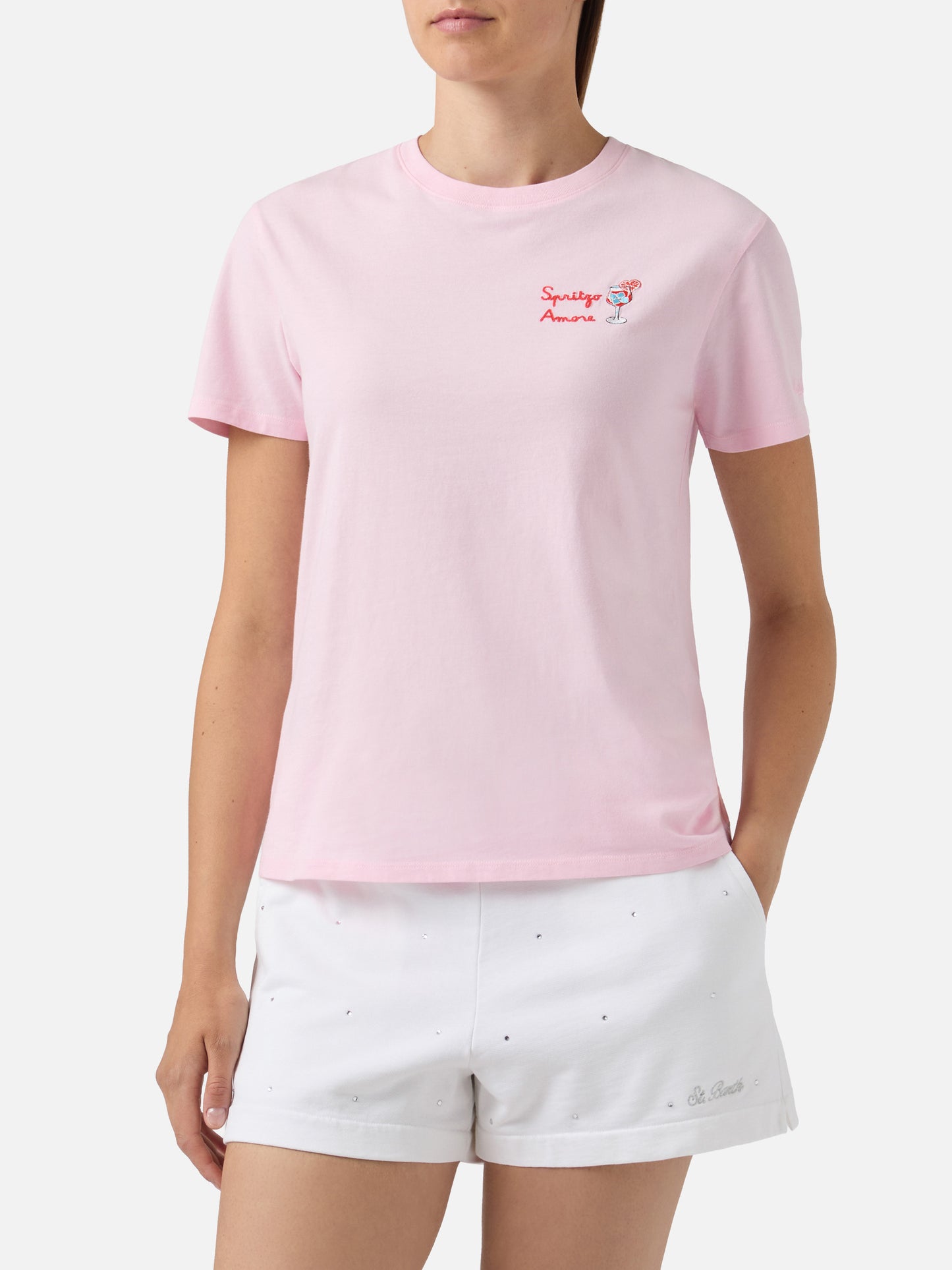 T-shirt Emilie rosa con ricamo Spritzo d’Amore