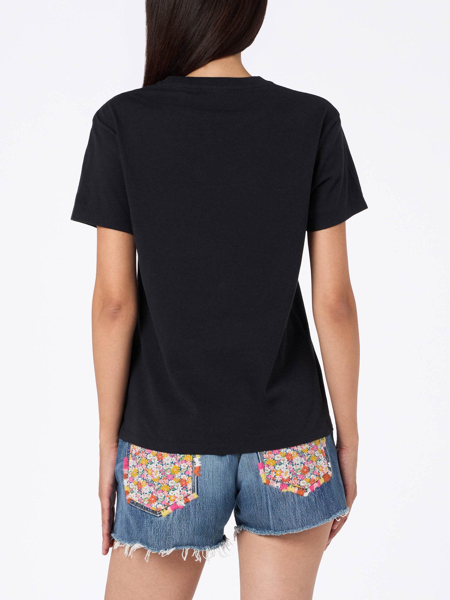 Woman black cotton jersey crewneck t-shirt Emilie with Sono nera embroidery - MC2 Saint Barth