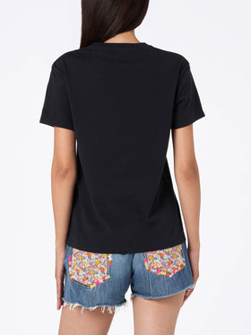 Woman black cotton jersey crewneck t-shirt Emilie with Sono nera embroidery - MC2 Saint Barth