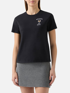 Emilie cotton T-shirt in black with Bollicine Queen rhinestone appliqué