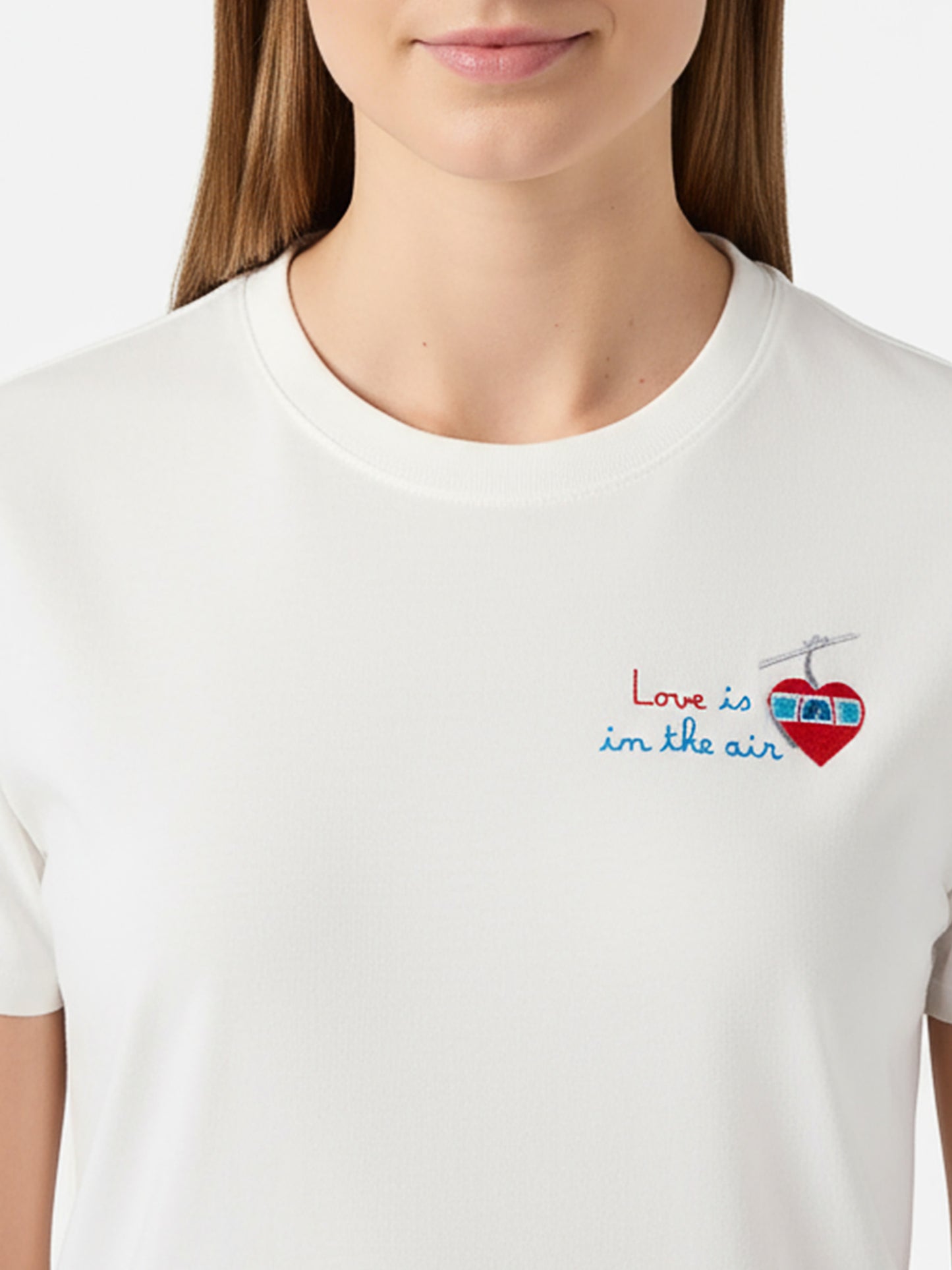 Emilie cotton T-shirt in white with Love is in the air embroidery