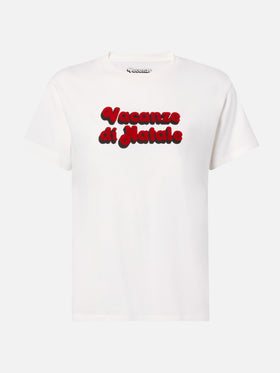 T-shirt Emilie in cotone bianco con applicazione flock Vacanze di Natale | VACANZE DI NATALE SPECIAL EDITION