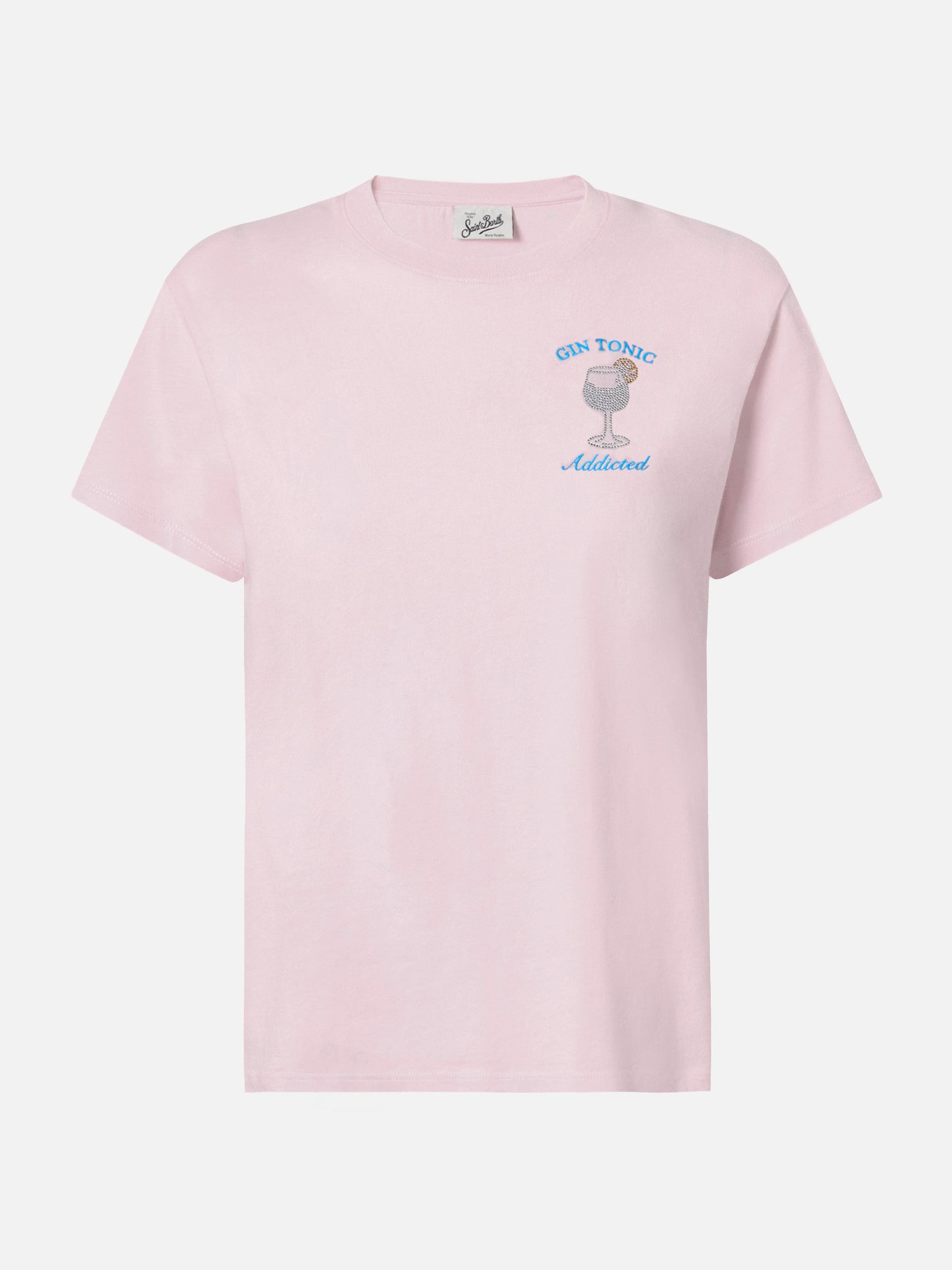 Emilie Baumwoll-T-Shirt in Rosa mit Strassapplikation in Gin-Tonic-Manier