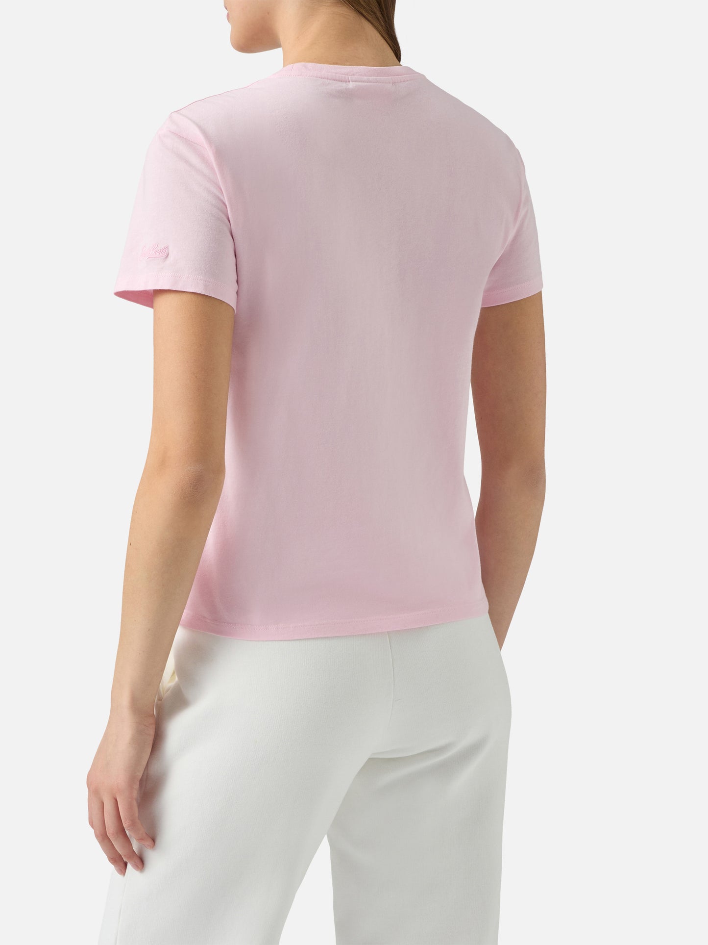 Emilie Baumwoll-T-Shirt in Rosa mit Strassapplikation in Gin-Tonic-Manier
