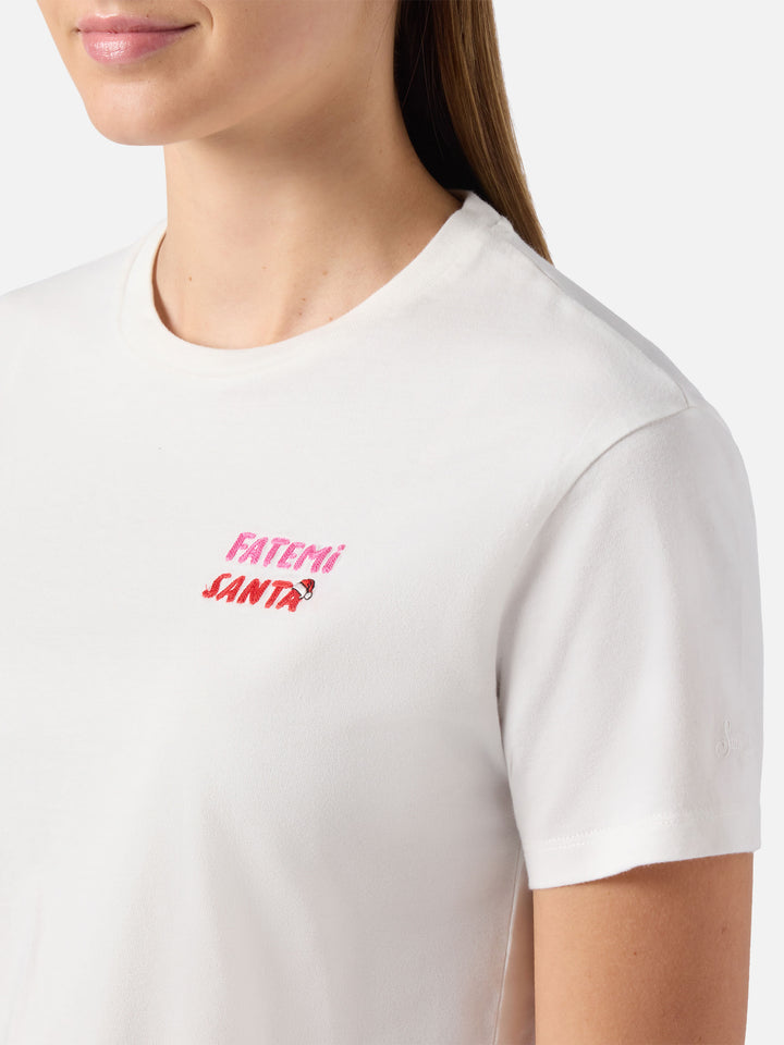 T-shirt Emilie in cotone bianco con ricamo Fatemi Santa