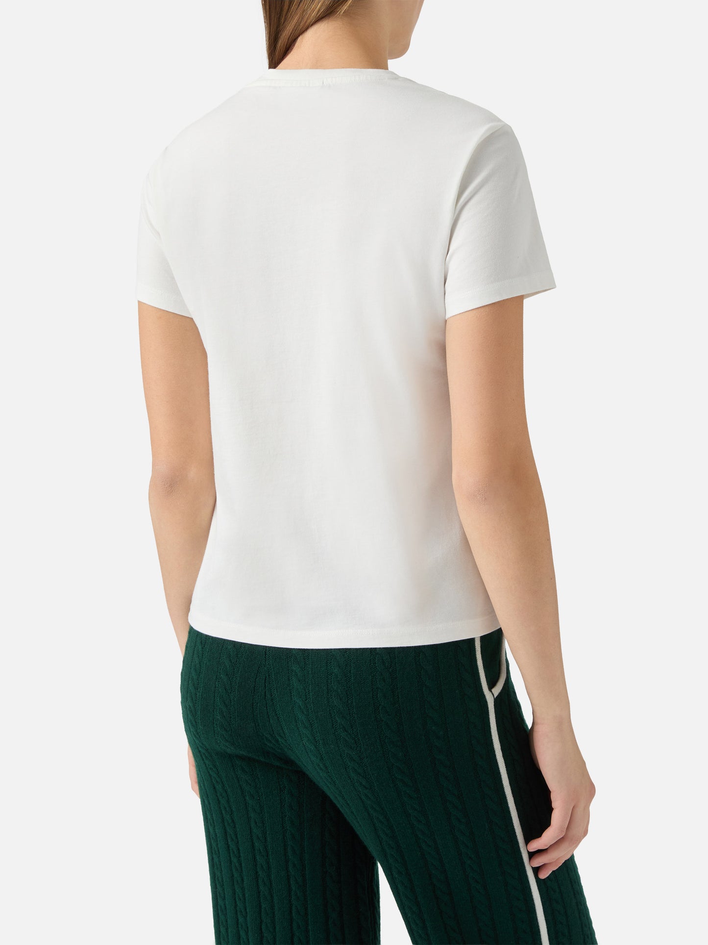 T-shirt Emilie in cotone bianco con ricamo Mela Meno