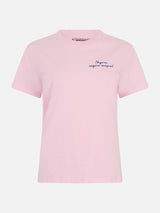 Woman heavy cotton pink t-shirt Emilie with Negare, negare sempre! embroidery | VACANZE DI NATALE SPECIAL EDITION