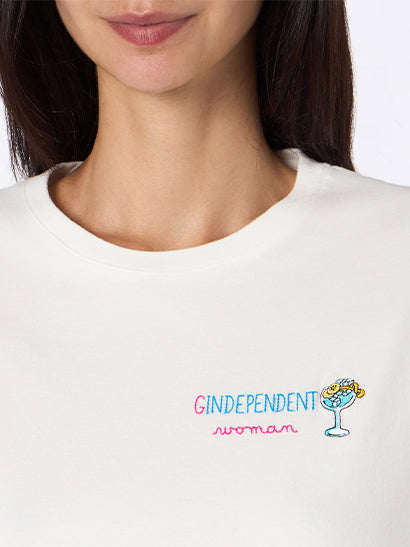 T-shirt da donna in cotone bianca pesante Emilie con ricamo Gindependent woman