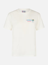 T-shirt da donna in cotone bianca pesante Emilie con ricamo Gindependent woman