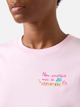Pink Emilie t-shirt with Non Spendere embroidery