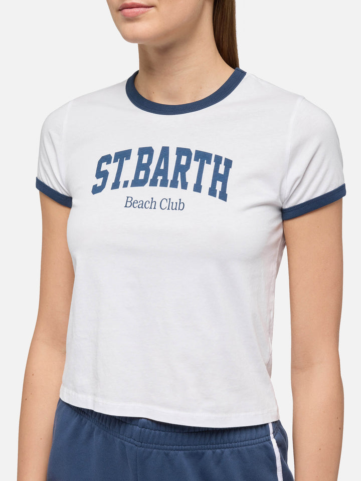 Emilie Baumwoll-T-Shirt E mit St. Barth Beach Club-Print