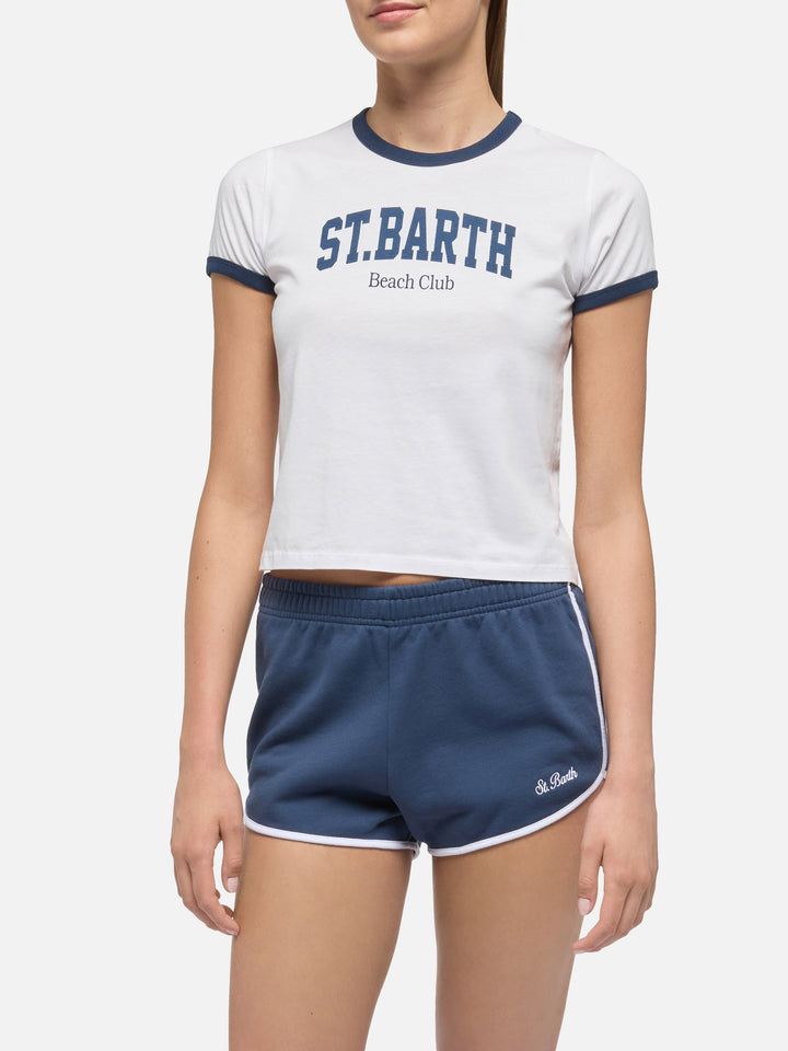 Emilie Baumwoll-T-Shirt E mit St. Barth Beach Club-Print