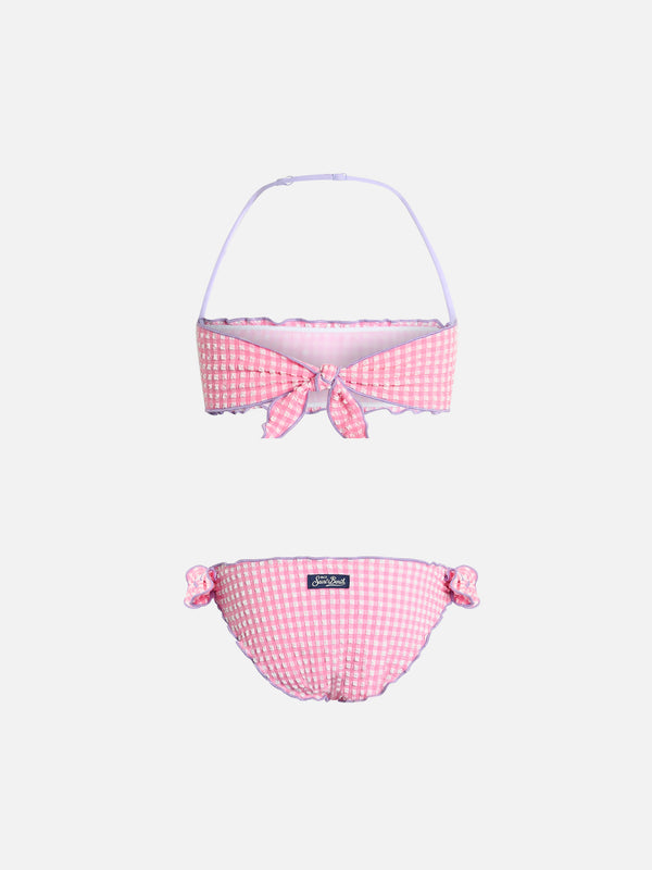 Girl seersucker classic bandeau bikini Emy with gingham print