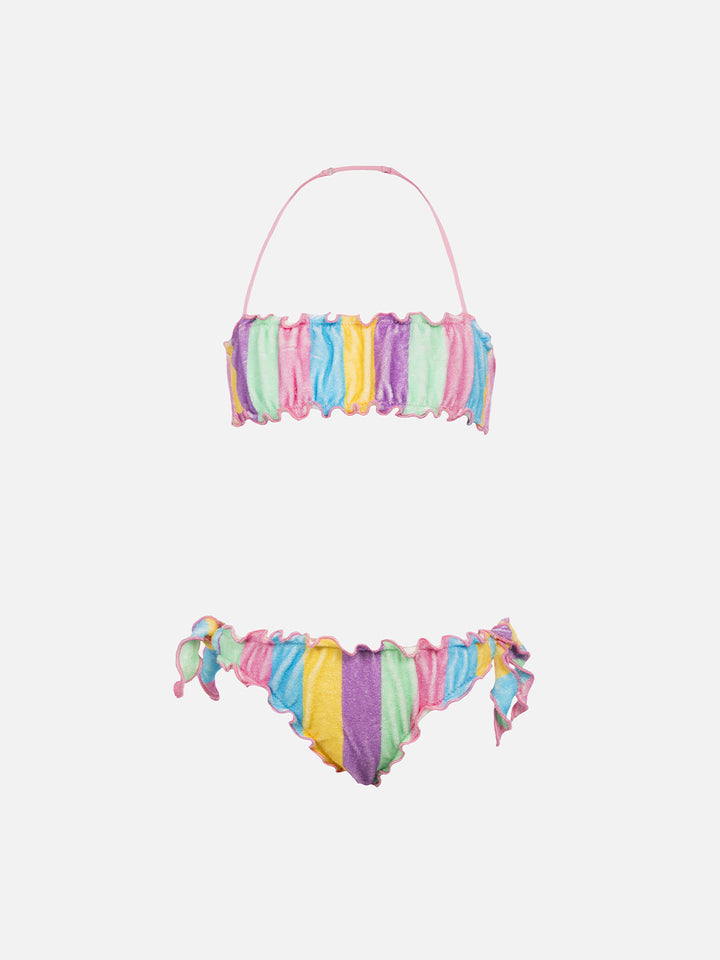 Mädchen-Frottee-Bandeau-Bikini Emy mit klassischem Streifenprint 