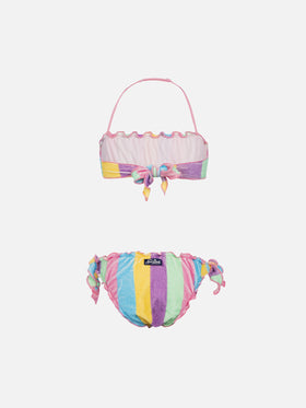 Bikini bandeau clásico de rizo para niña Emy con estampado de rayas 