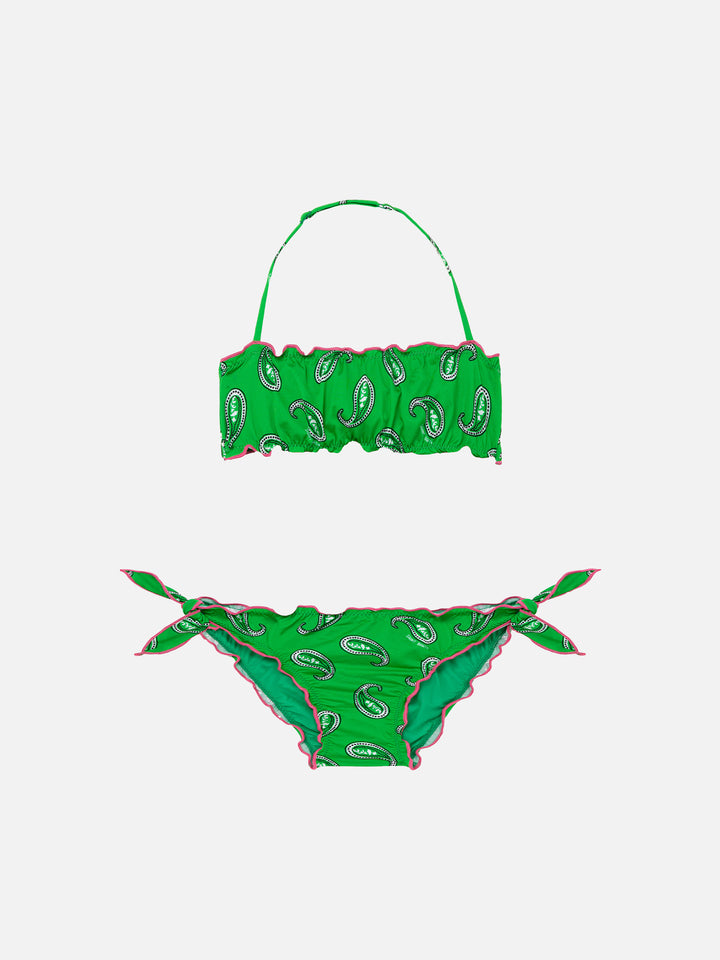 Bikini da bambina a fascia con stampa paisley