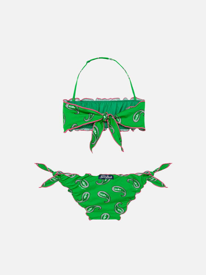 Bikini da bambina a fascia con stampa paisley