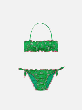 Girl bandeau bikini with paisley print