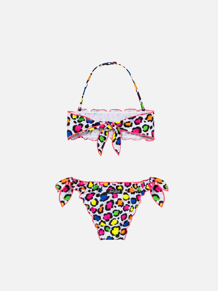 Mädchen-Bandeau-Bikini mit Leopardenmuster 