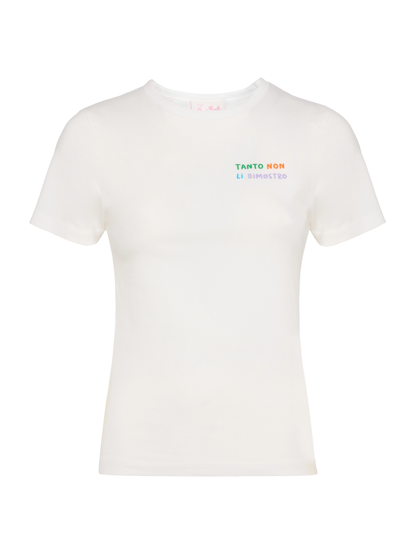 Emilie cotton t-shirt with Tanto non li dimostro embroidery