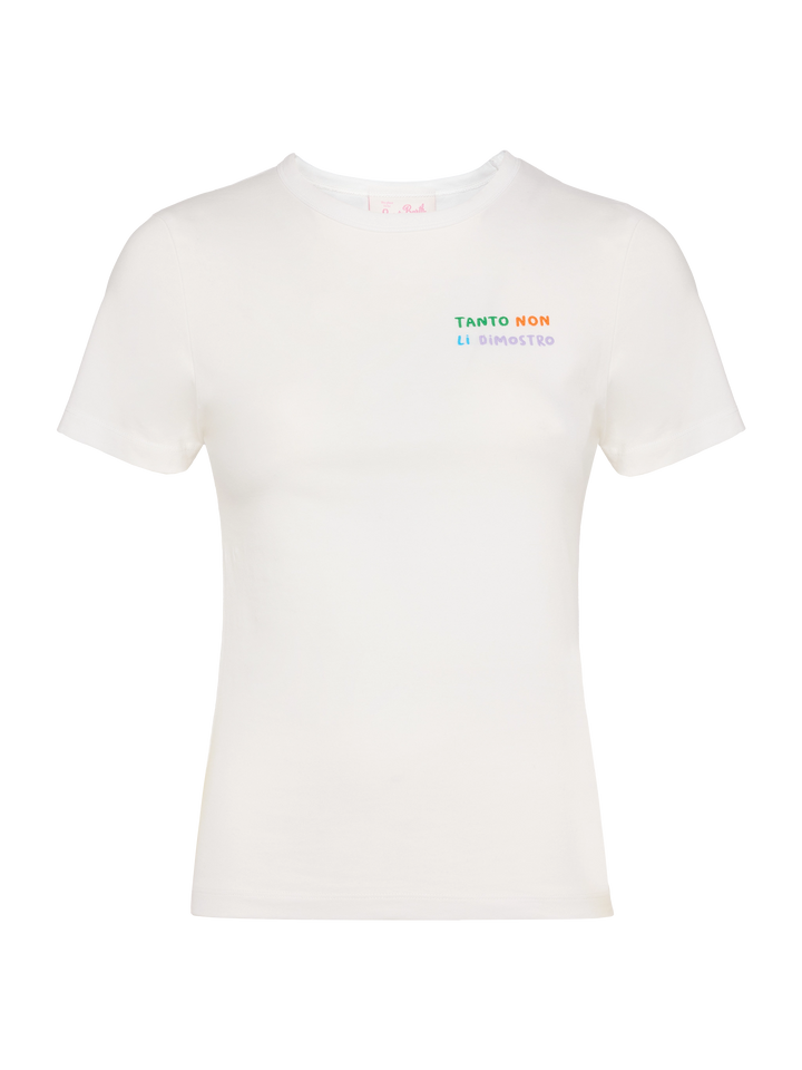 Emilie cotton t-shirt with Tanto non li dimostro embroidery