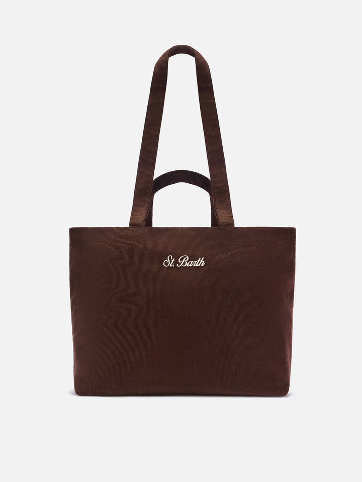 Braune Essential Cordtasche tote mit Logo-Stickerei 
