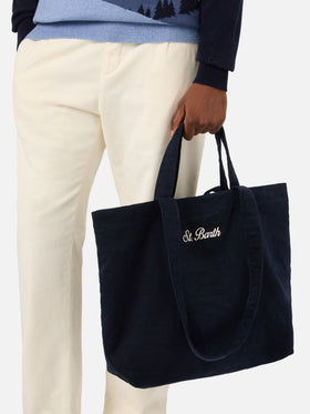 Bolso tote Essential de pana blue con bordado del logo 