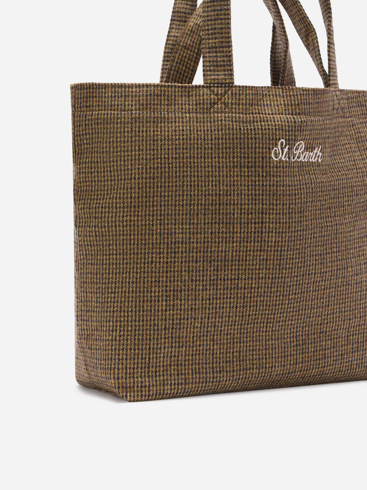 Beige Essential Wollmischungs-tote-Tasche mit Hahnentrittmuster 