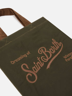 Military green Mini Essential waxed tote bag with logo embroidery