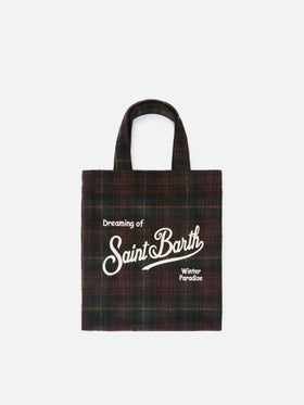Mini Essential wool blend tote bag with tartan pattern