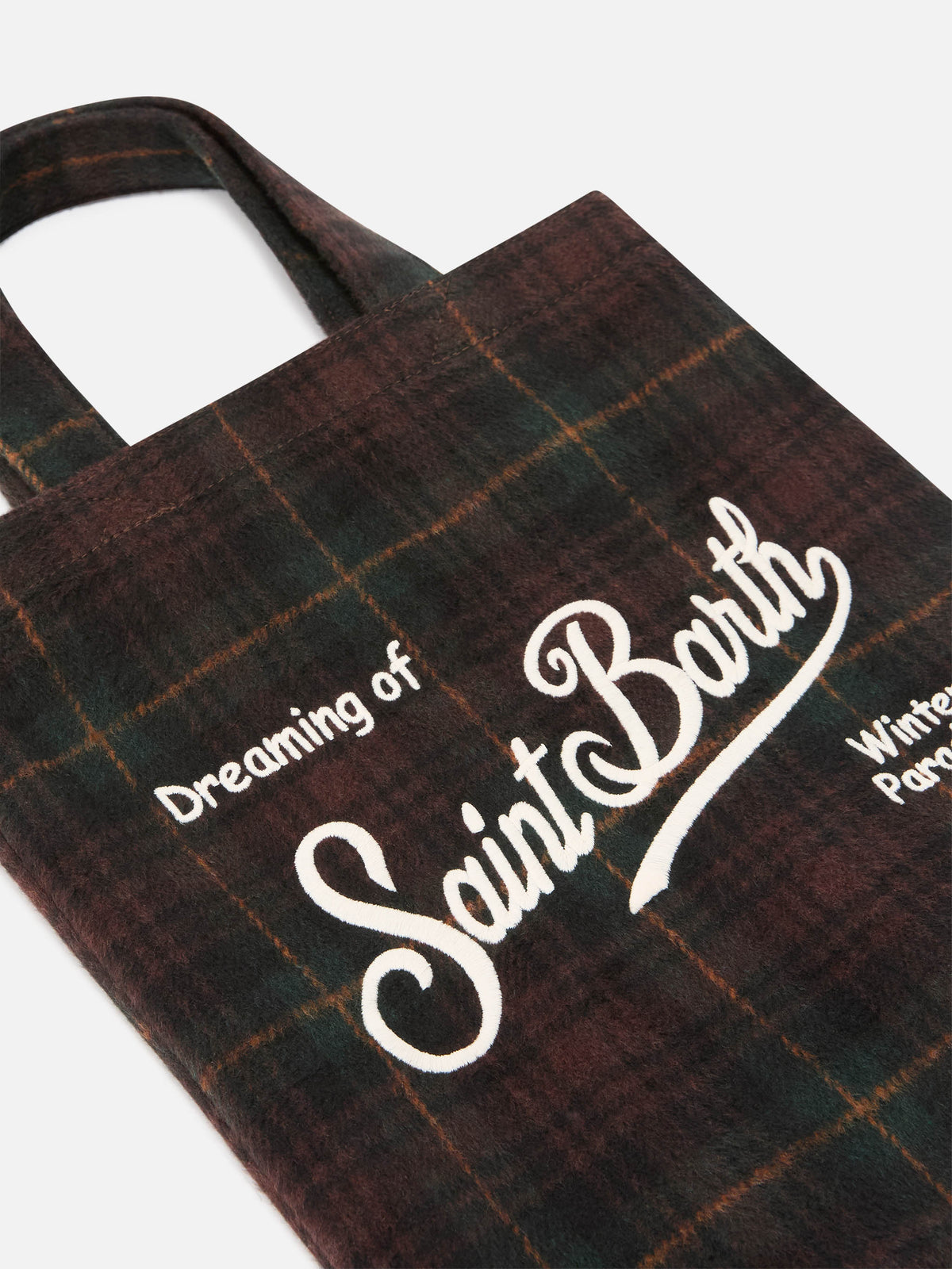 Mini Essential wool blend tote bag with tartan pattern
