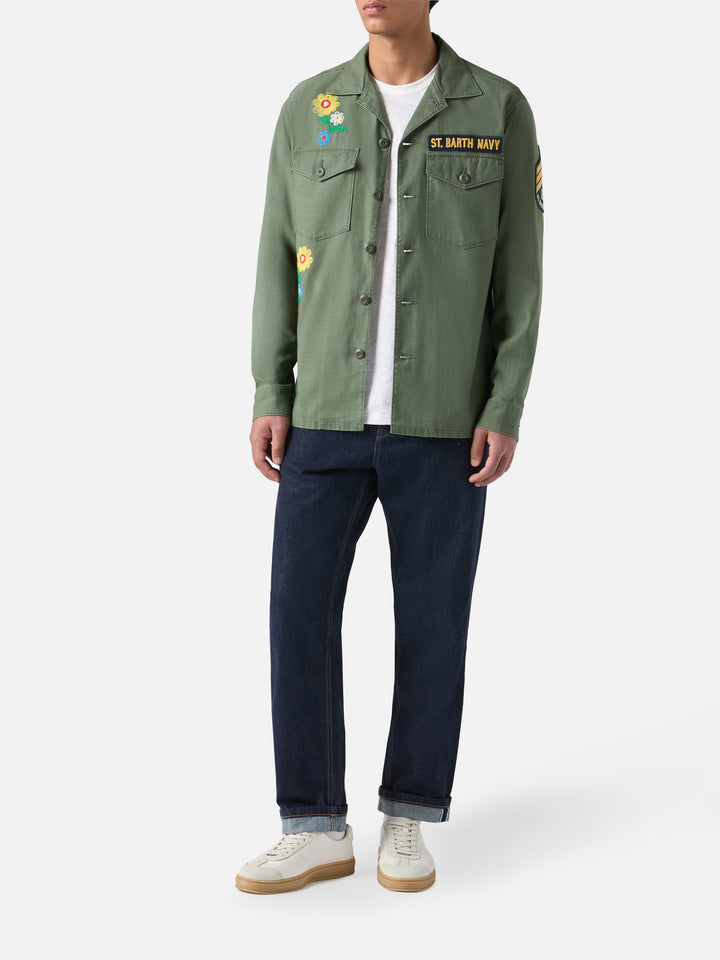 Esteban besticktes Overshirt in Militärgrün