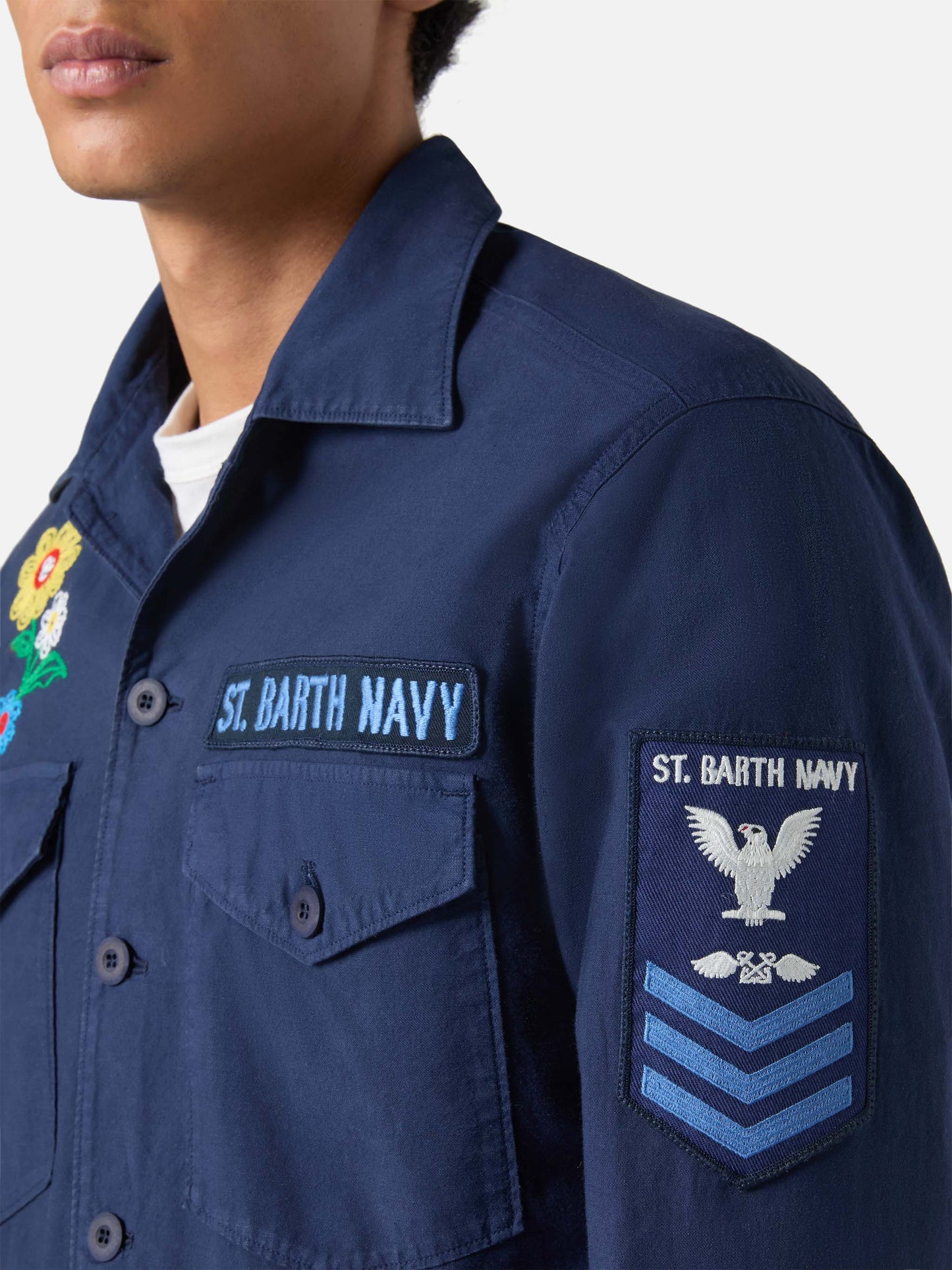 Esteban besticktes Overshirt in Marineblau