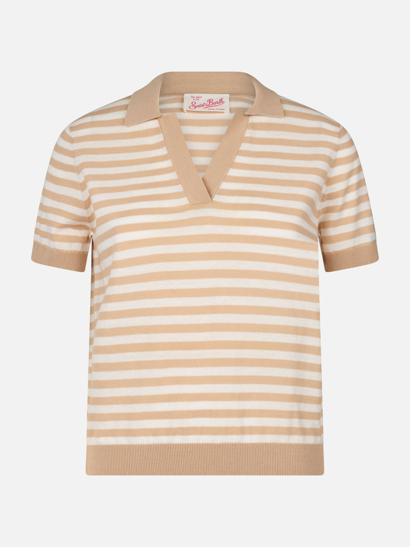 Polo da donna in maglia a righe beige Evonne