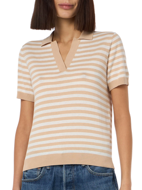 Polo Evonne in maglia di cotone a righe beige