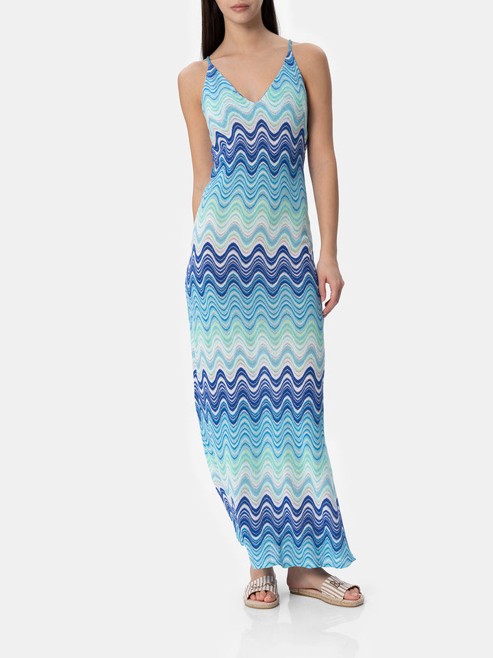 Vestido lencero azul claro de punto raschel para mujer Eydis 