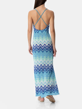 Damen-Slip-Kleid aus Raschelstrick in Hellblau Eydis 