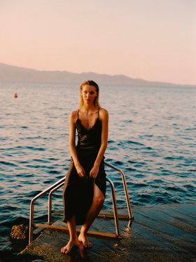 Eydis satin slip dress in black