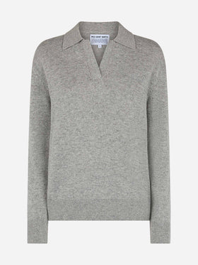 Woman mélange grey sweater Eze with polo collar
