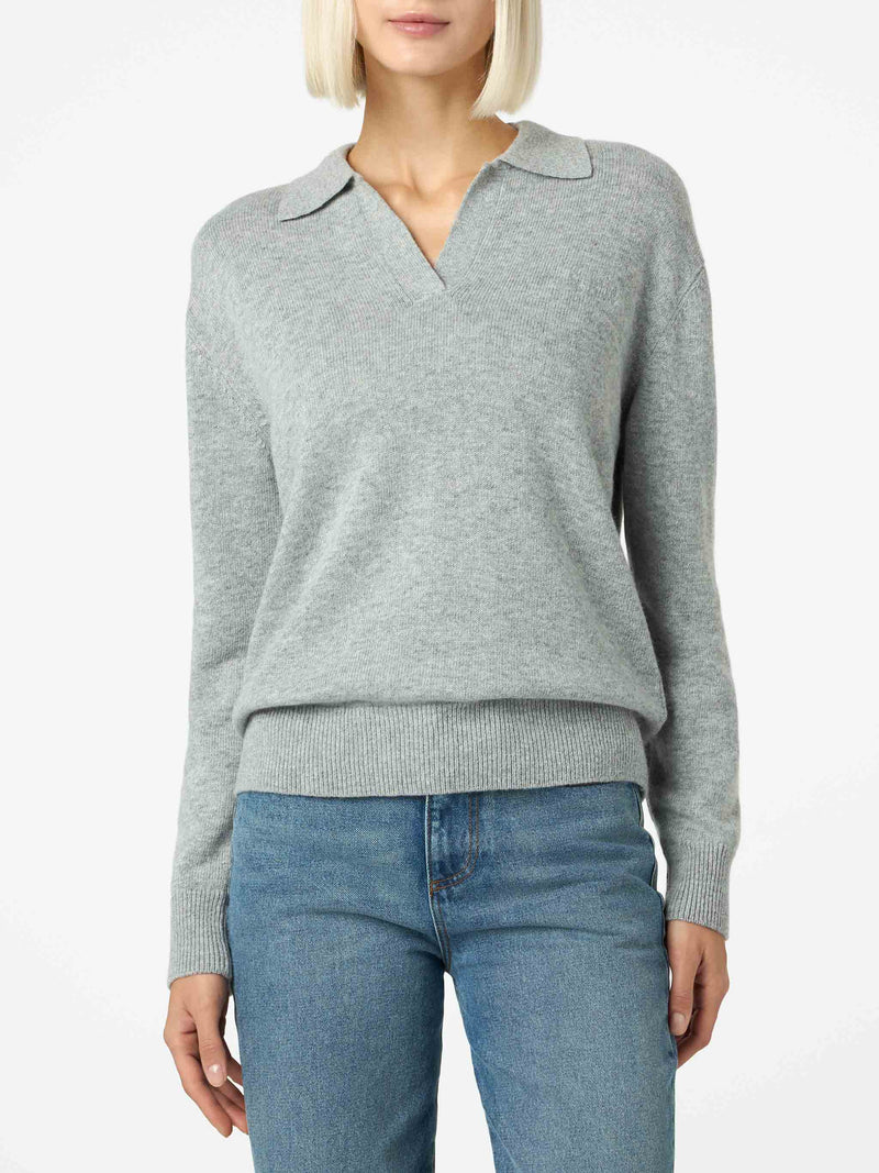 Maglione da donna grigio mélange Eze con collo polo