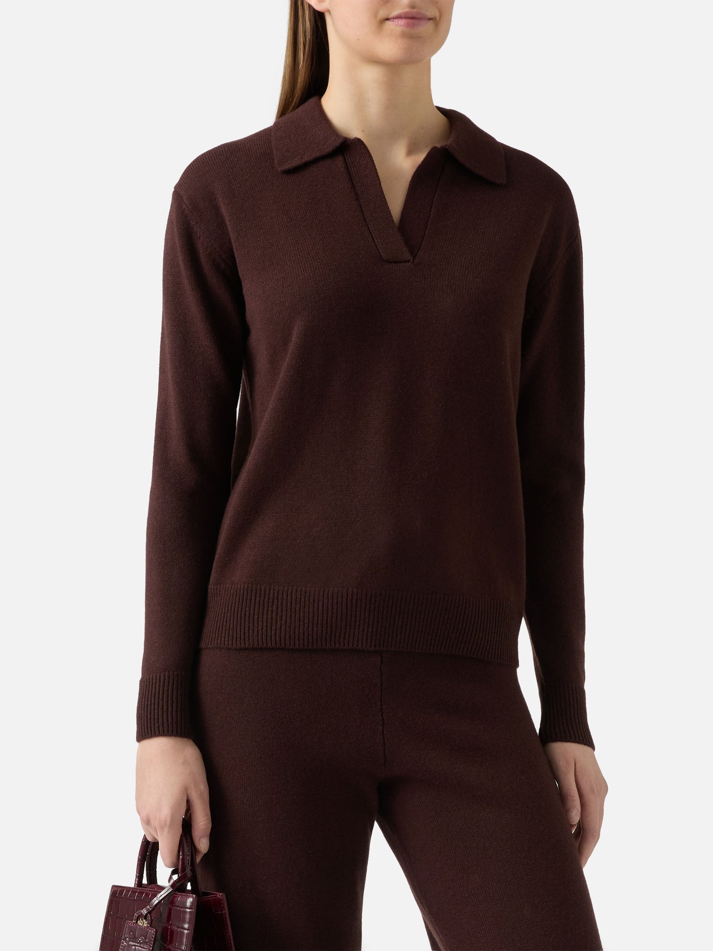 Brown Eze wool sweater with polo collar