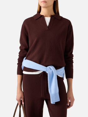 Maglia Eze marrone in lana con collo polo