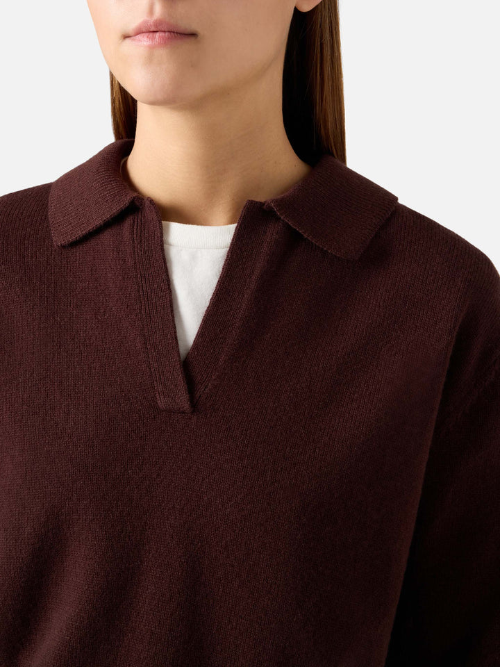Maille à col polo en laine Eze marron 