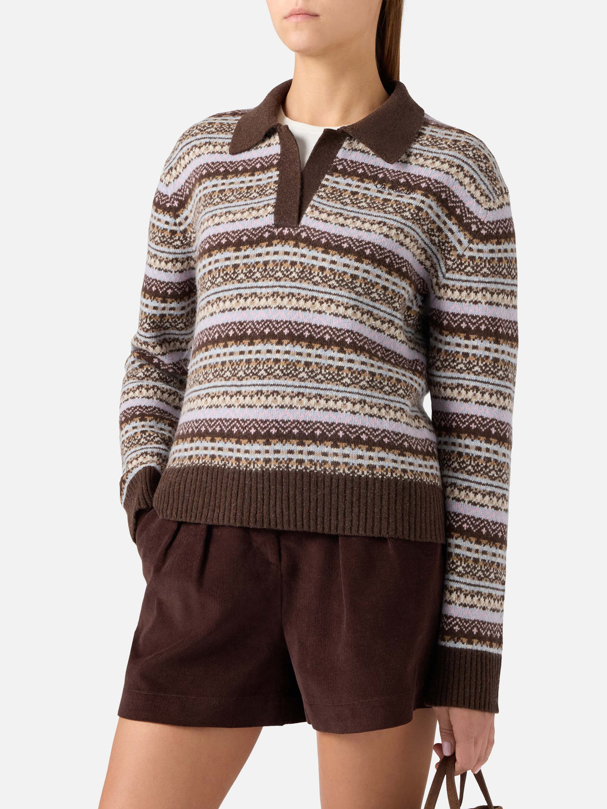 Punto con cuello polo en mezcla de lana con motivo Fair Isle 