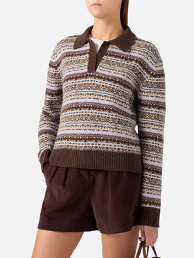 Punto con cuello polo en mezcla de lana con motivo Fair Isle 