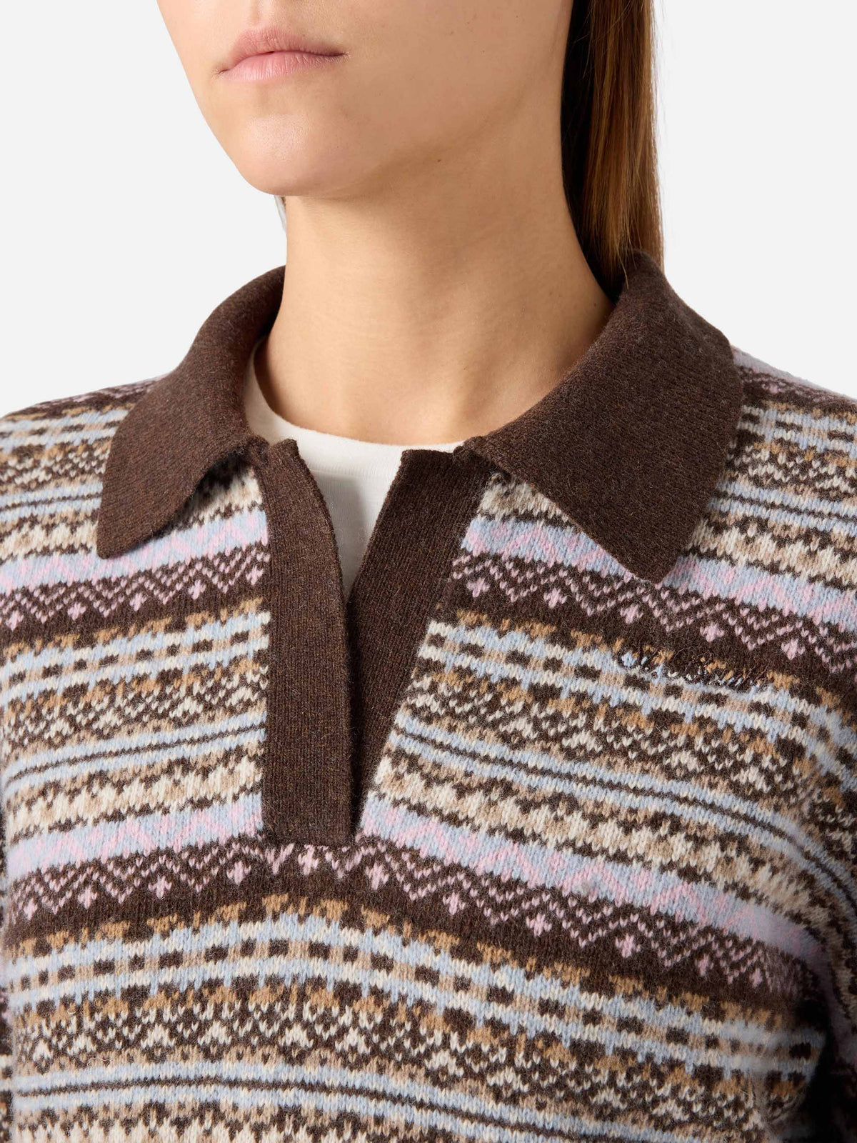 Punto con cuello polo en mezcla de lana con motivo Fair Isle 