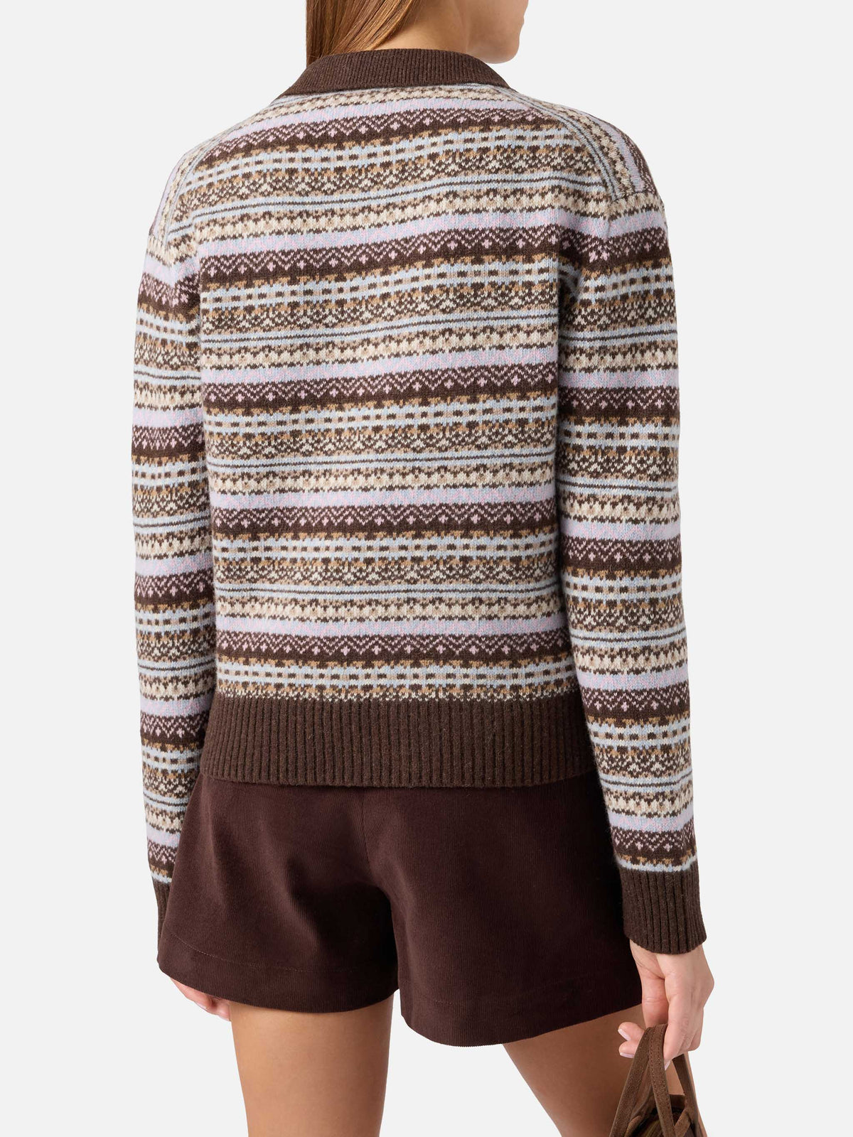 Punto con cuello polo en mezcla de lana con motivo Fair Isle 