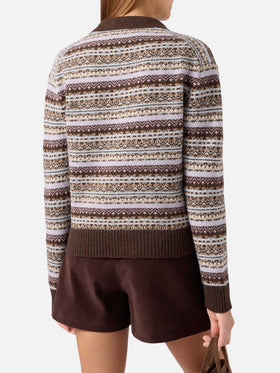 Punto con cuello polo en mezcla de lana con motivo Fair Isle 