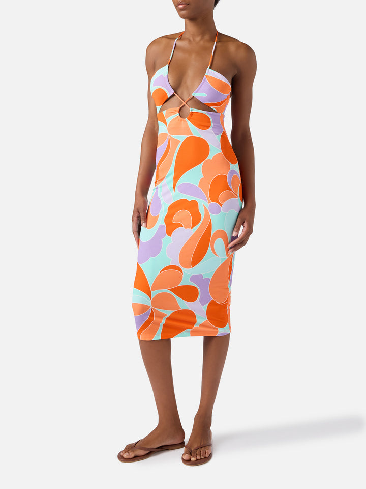 Longuette cutout wave printed dress Farah