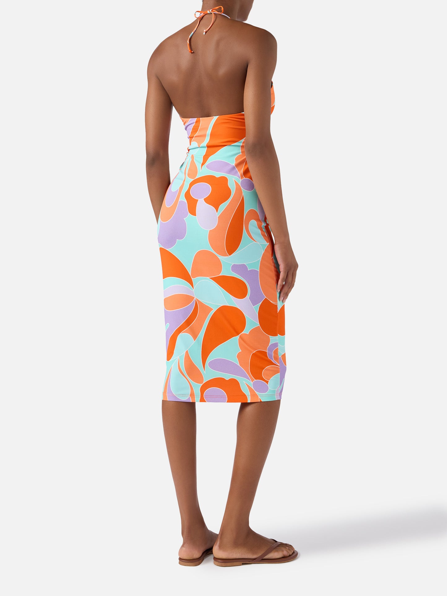 Longuette-Kleid mit Cut-out und Wellenprint Farah